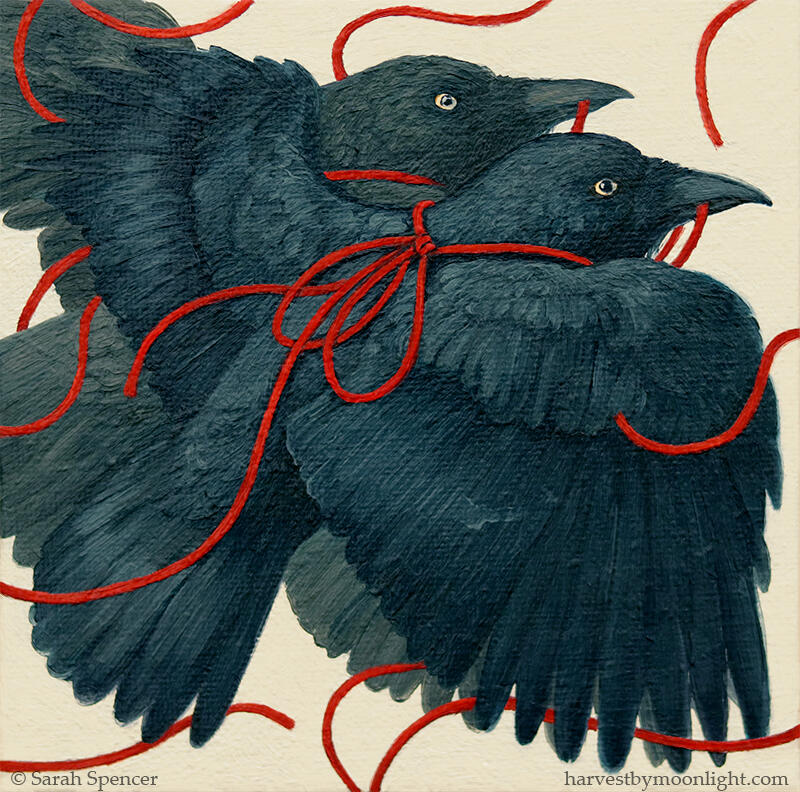 Crimson Threads 5" x 5" oil on canvas board, 2023