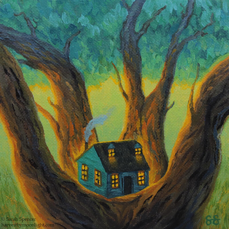 Treehouse 5" x 5" oil on canvas board, 2026
