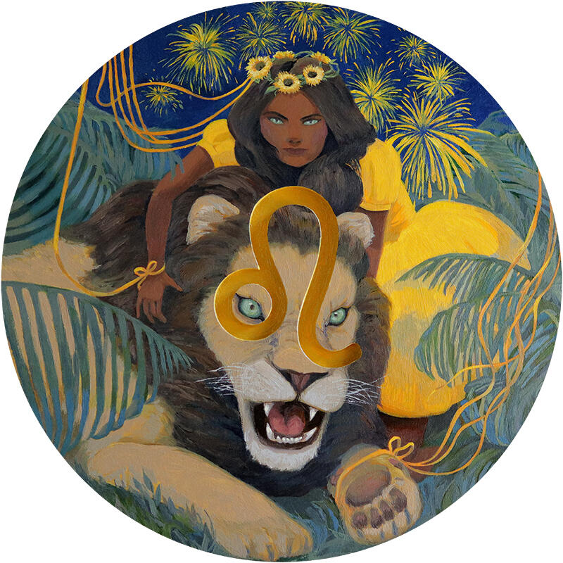 Leo (2026) 10" x 10" round, oil on birch panel